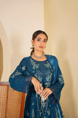 Teal Serenity Embroidered Unstitched Suit – 1004
