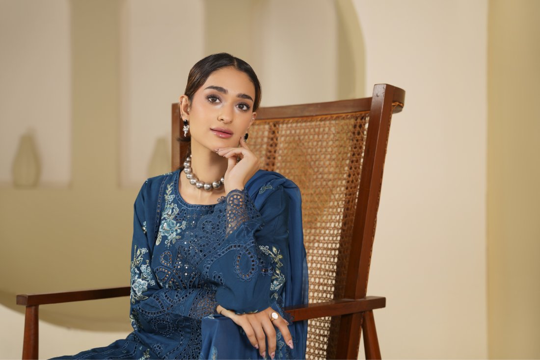 Teal Serenity Embroidered Stitched Suit – 1004