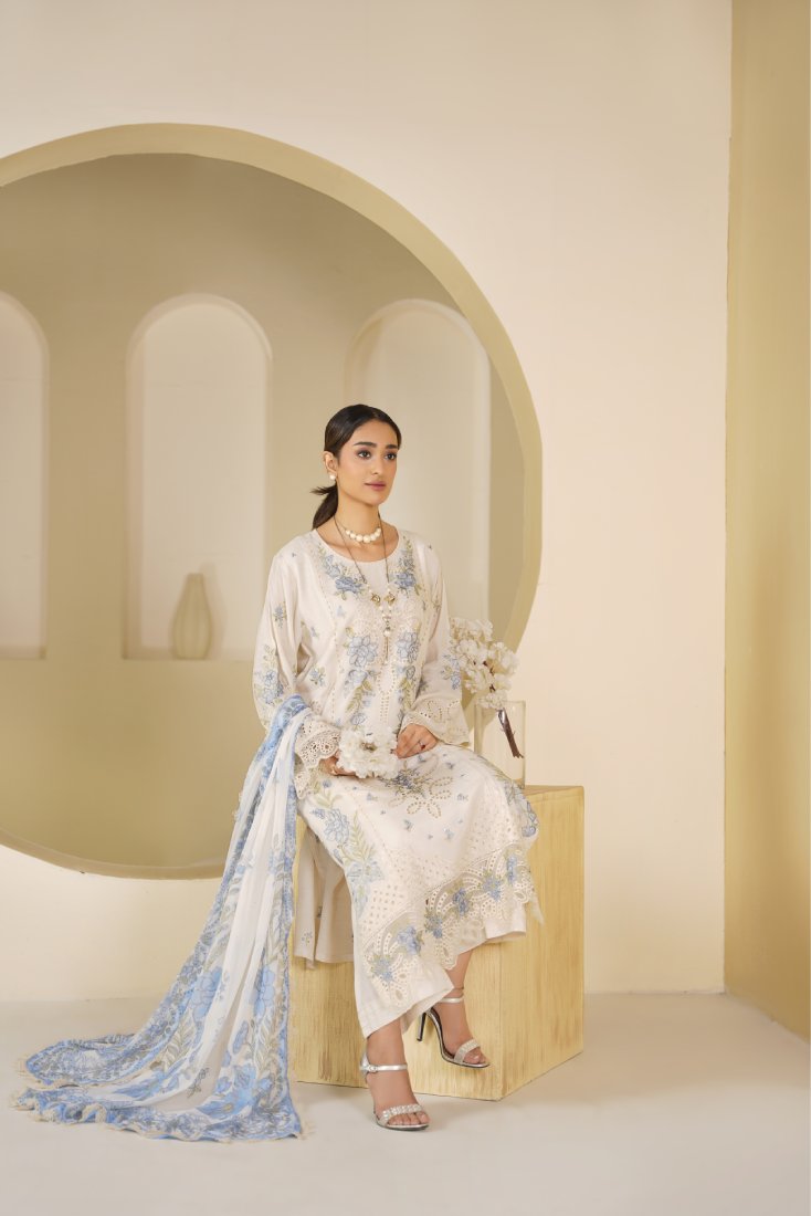 Ivory Noor Embroidered Unstitched Suit – 1010