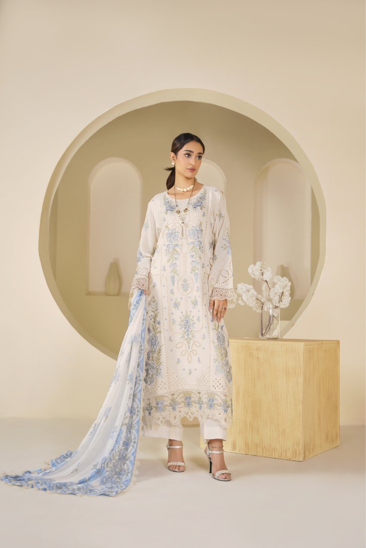 Ivory Noor Embroidered Unstitched Suit – 1010