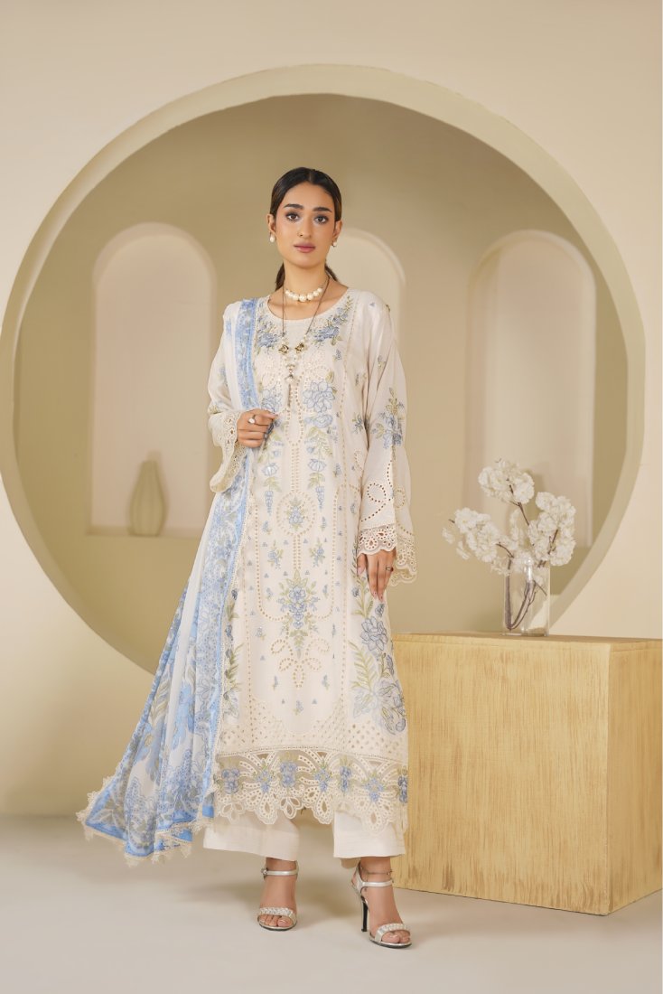 Ivory Noor Embroidered Stitched Suit – 1010