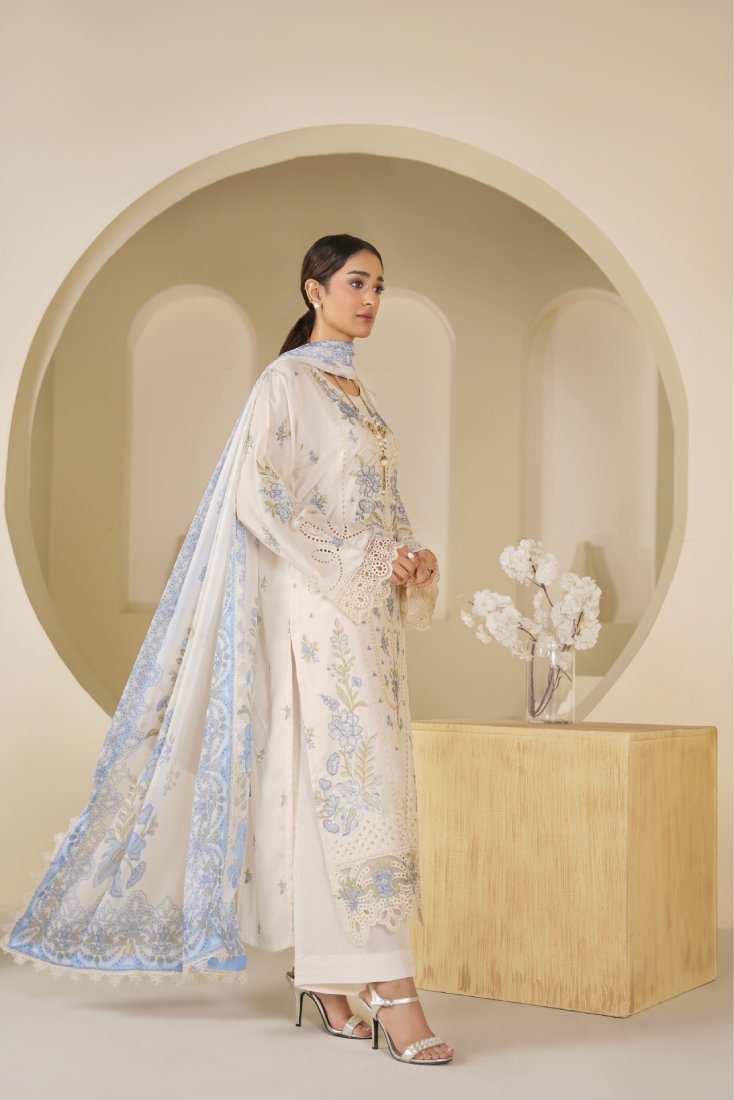 Ivory Noor Embroidered Unstitched Suit – 1010