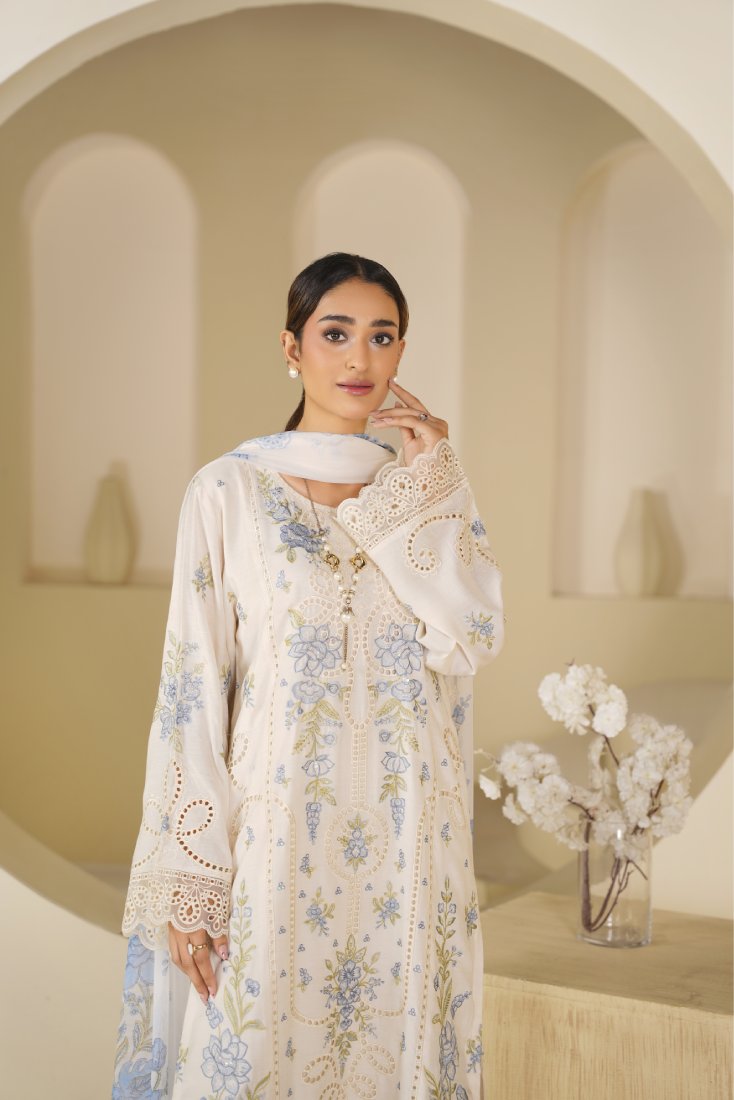 Ivory Noor Embroidered Stitched Suit – 1010