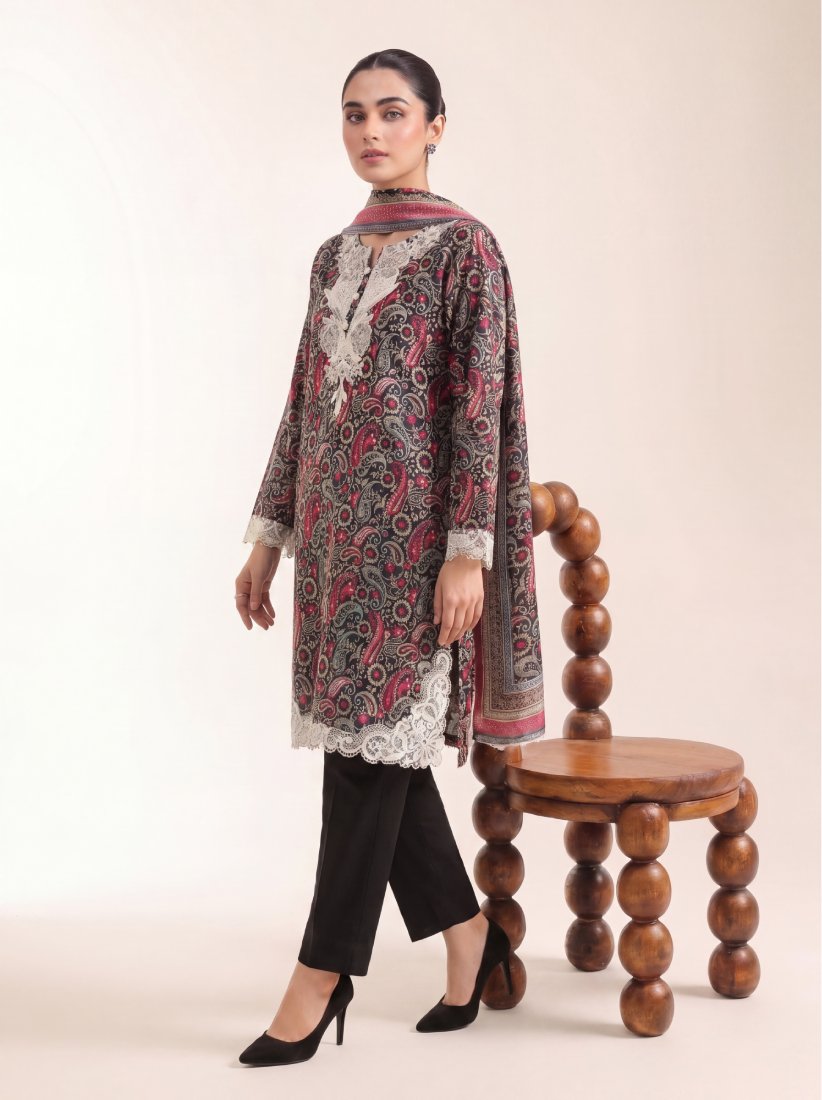 Mahogany Bloom Printed Embroidered Unstitched Suit – 2001