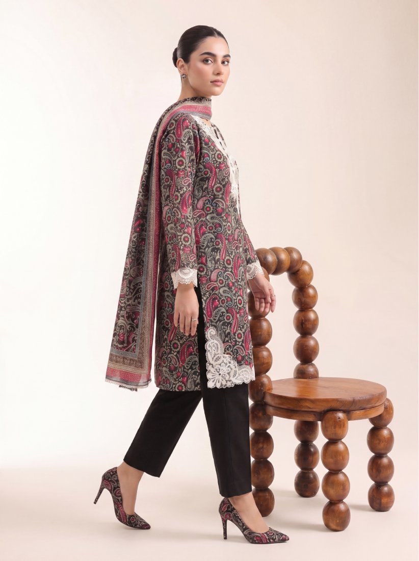 Mahogany Bloom Printed Embroidered Unstitched Suit – 2001