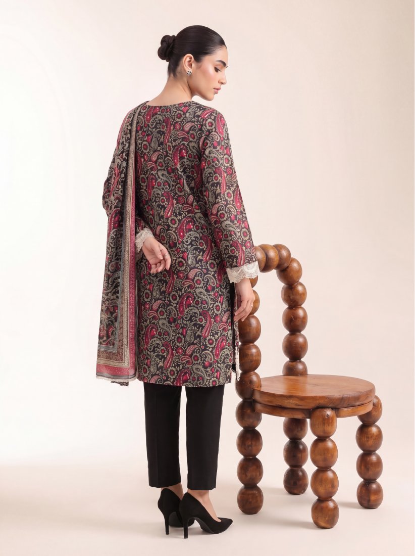 Mahogany Bloom Printed Embroidered Unstitched Suit – 2001