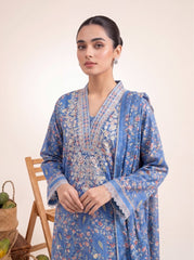 Cobalt Dusk Printed Embroidered Unstitched Suit – 2004