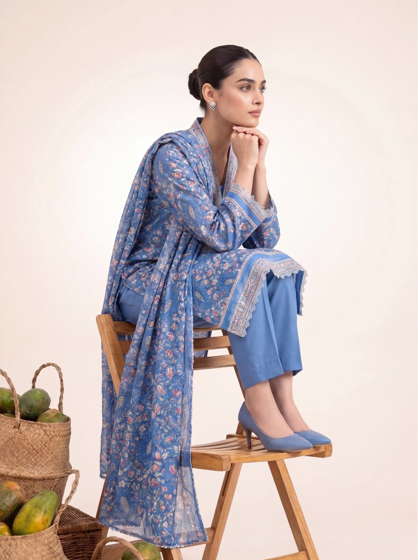 Cobalt Dusk Printed Embroidered Unstitched Suit – 2004