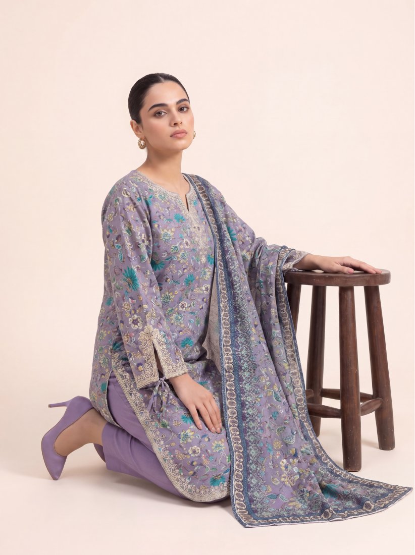Lilac Blossom Printed Embroidered Univery Stitched Suit – 2003