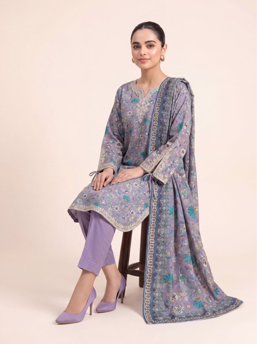 Lilac Blossom Printed Embroidered Univery Stitched Suit – 2003
