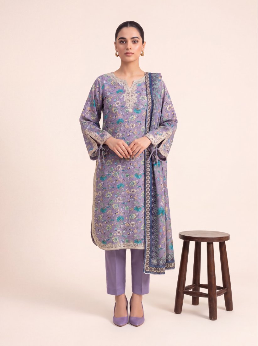 Lilac Blossom Printed Embroidered Univery Stitched Suit – 2003