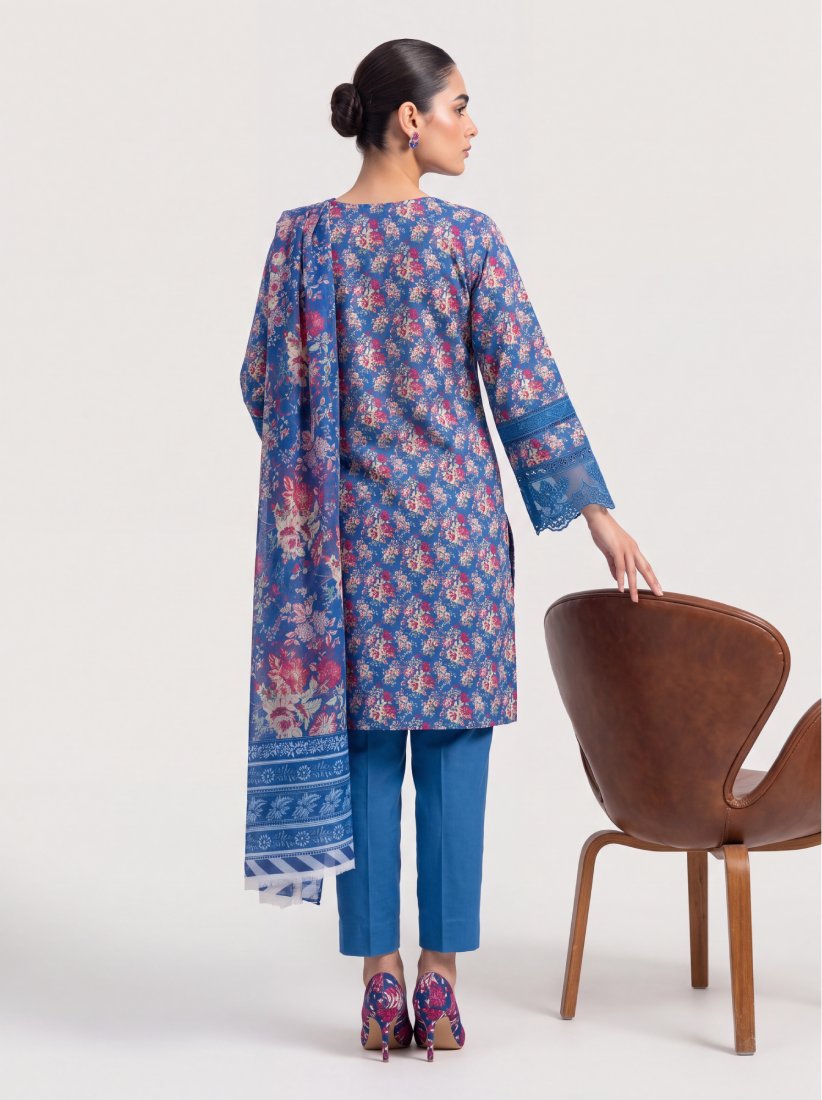 Cobalt Azure Printed Embroidered Unstitched Suit – 2002