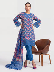 Cobalt Azure Printed Embroidered Unstitched Suit – 2002