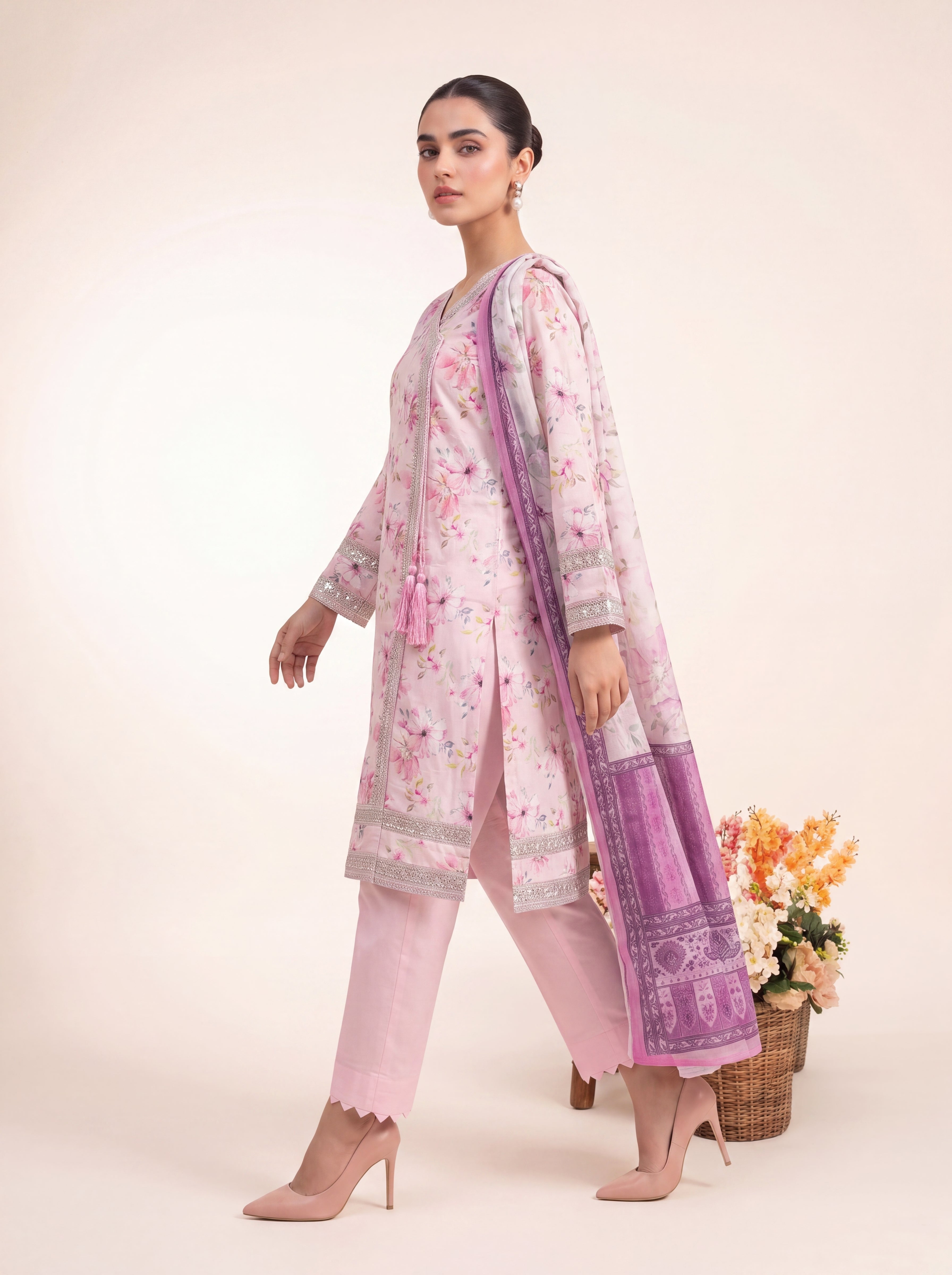 Blush Rosé Printed Embroidered Stitched Suit – 2005