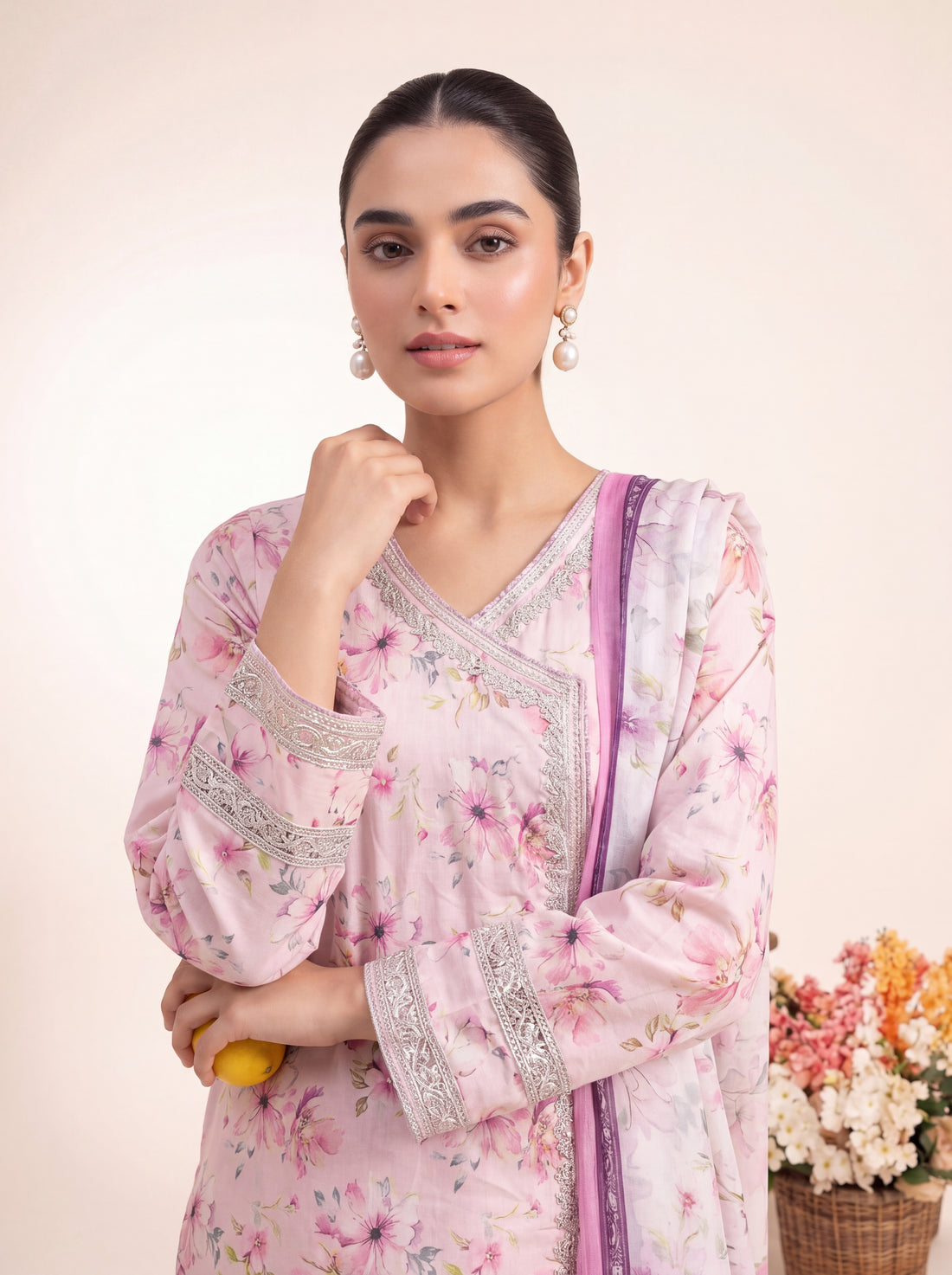Blush Rosé Printed Embroidered Stitched Suit – 2005