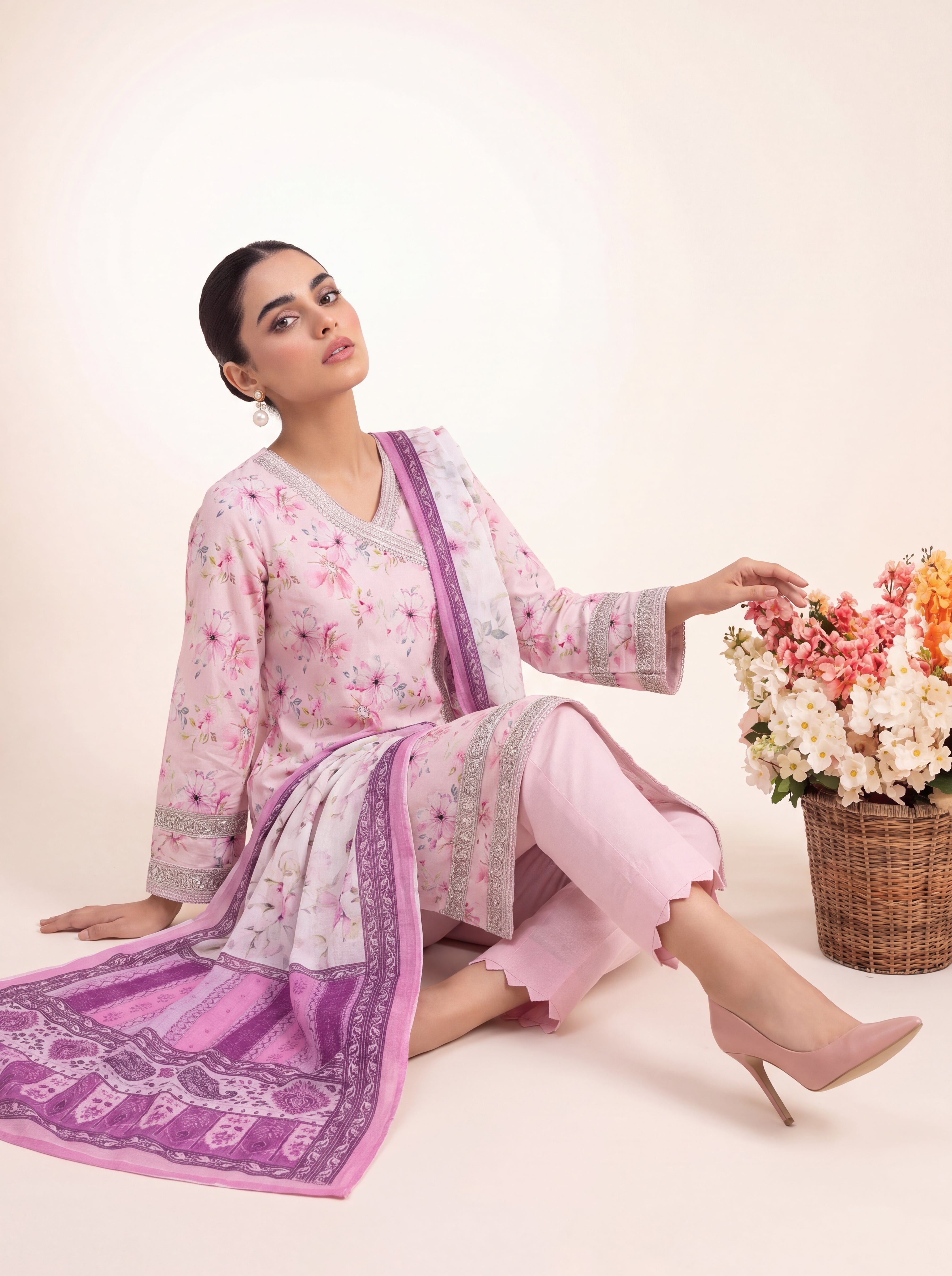 Blush Rosé Printed Embroidered Stitched Suit – 2005