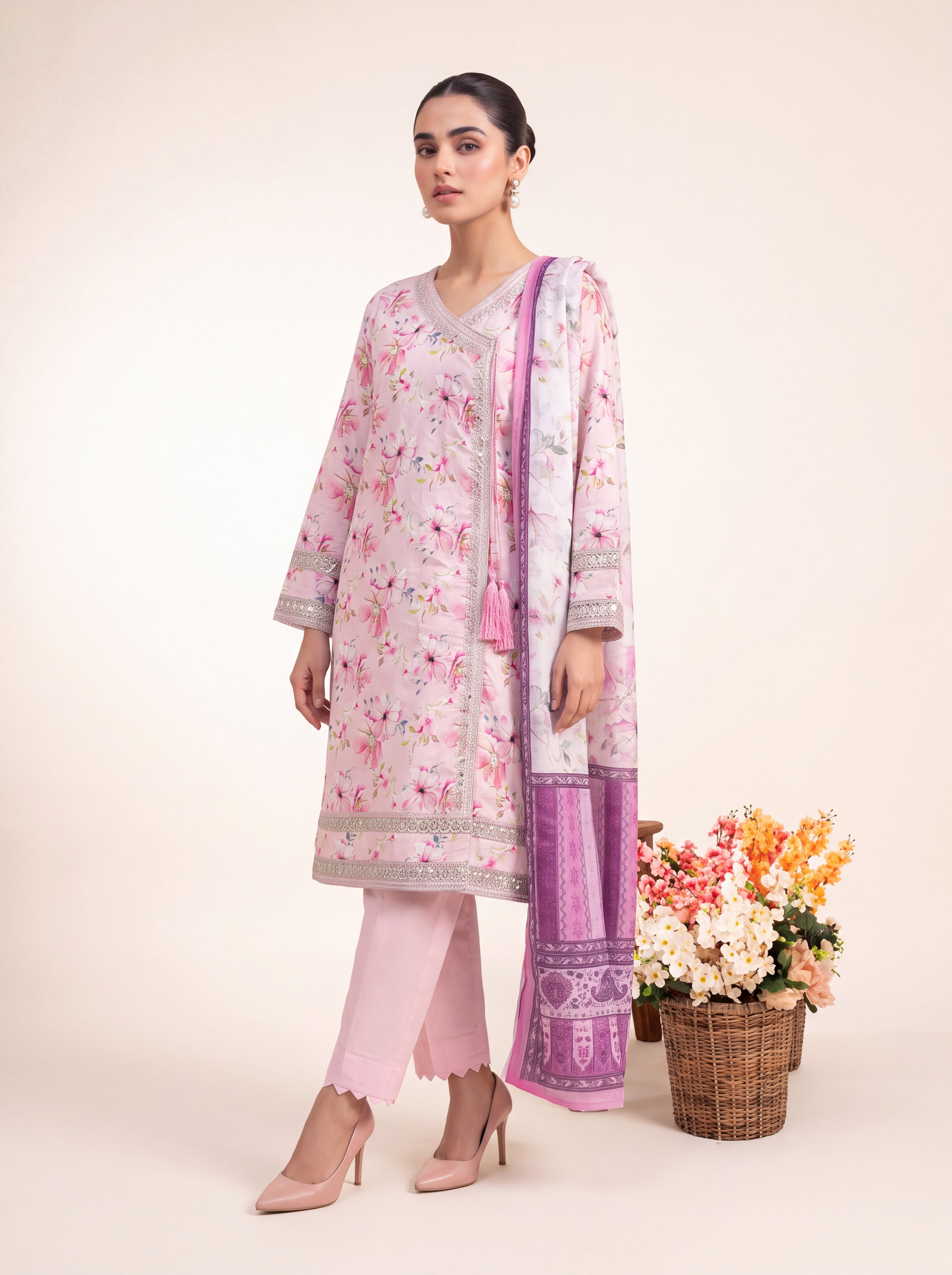 Blush Rosé Printed Embroidered Stitched Suit – 2005